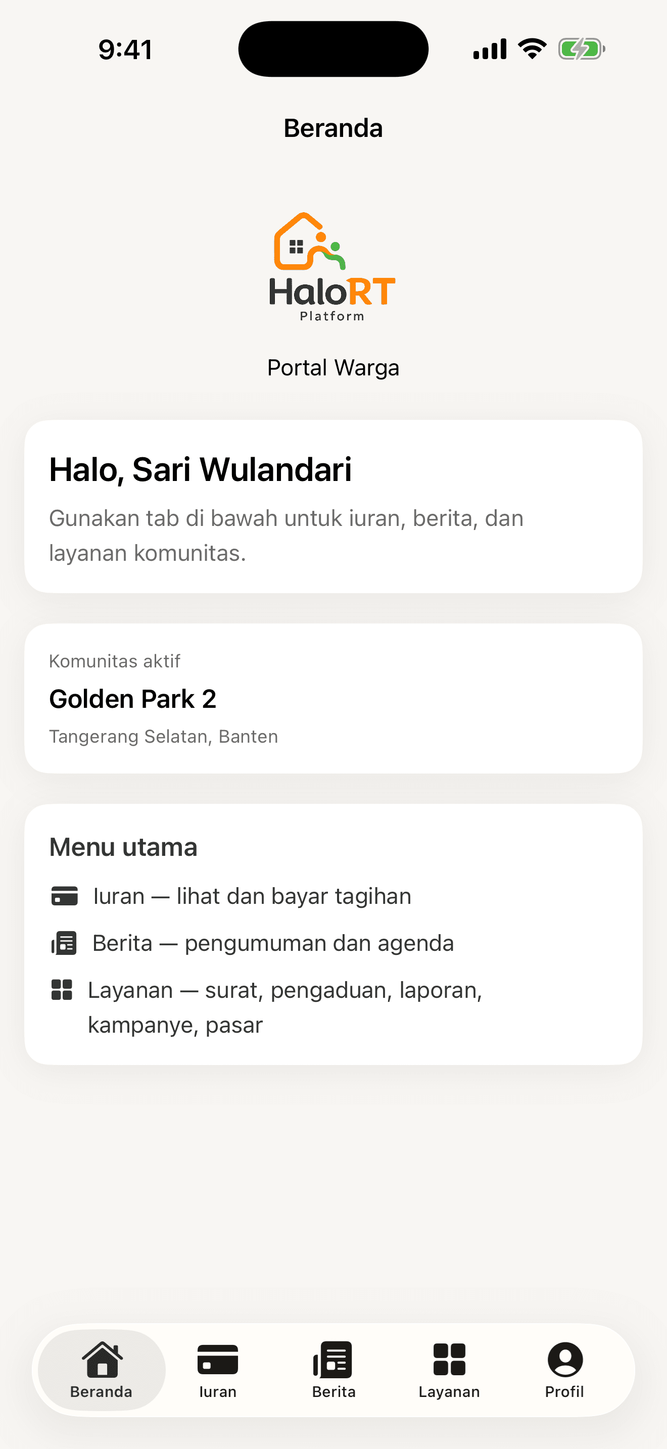 5. Beranda (setelah login)