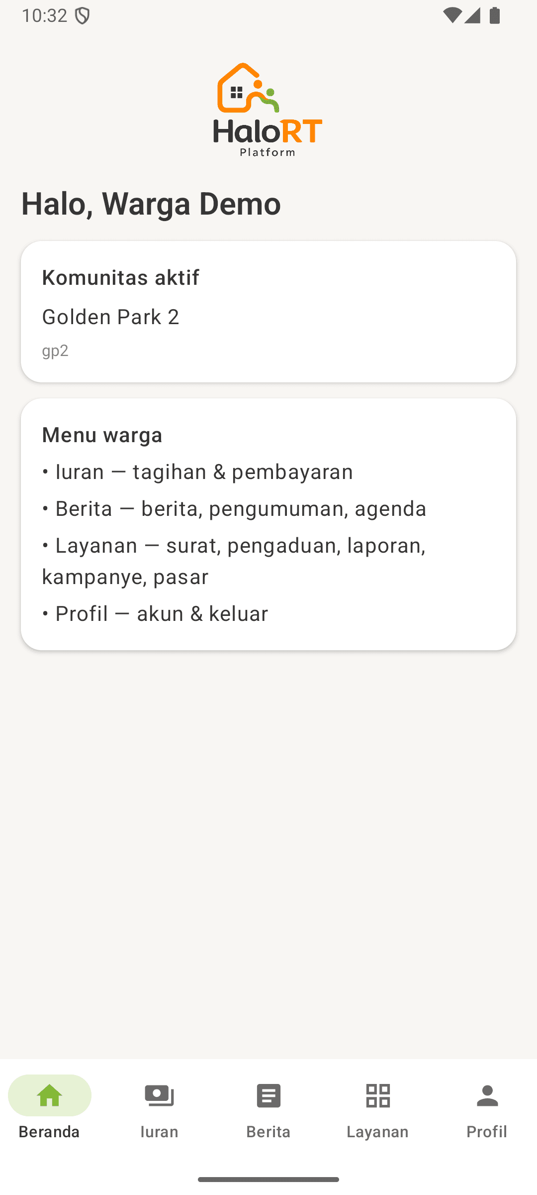4. Beranda (setelah login)