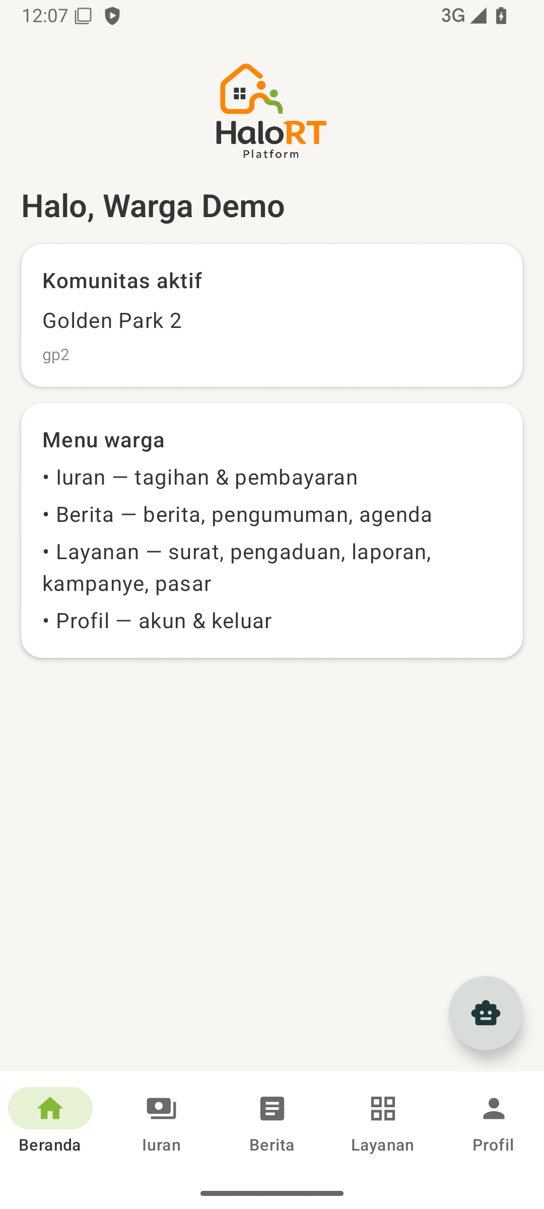 4. Beranda (setelah login)