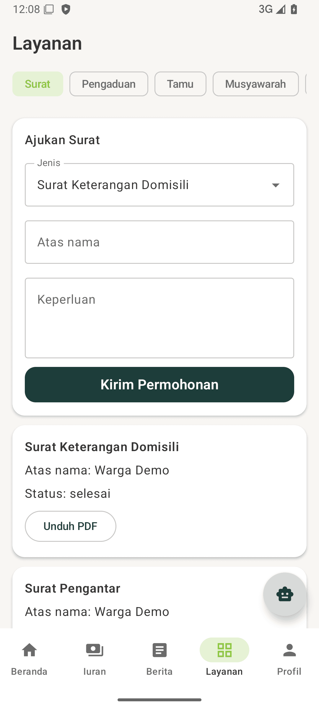 7. Tab Layanan
